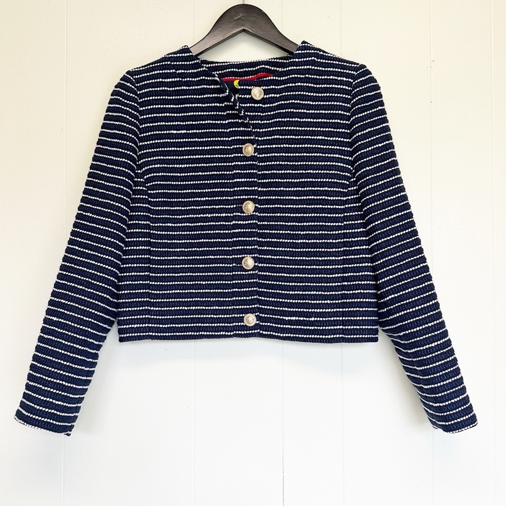NWT J. CREW Tweed Lady Jacket Antique Navy Ivory Stripe - Picture 4 of 10